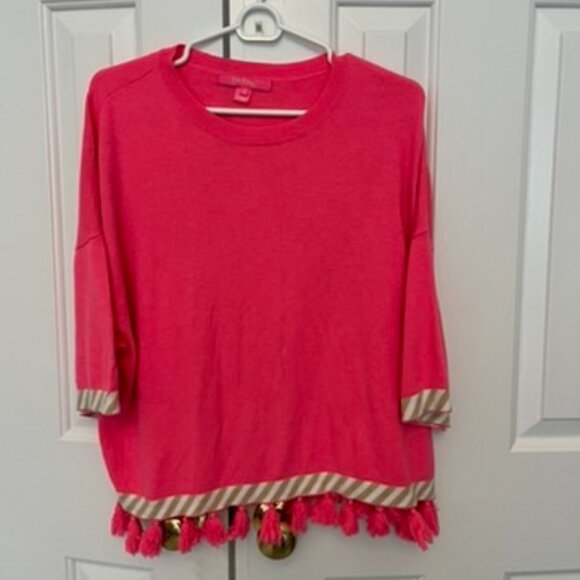 Pink Lilly Pulitzer Sweater with Fringe - Picture 2 of 3
